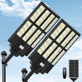 Solar Street Light 2 Pack, 9000W Solar Street Lights Outdoor Waterproof, Solar Parking Lot Lights with Remote Control & Motion Sensor, Pole or Wall Mount, for Commercial Yard Driveway Barn