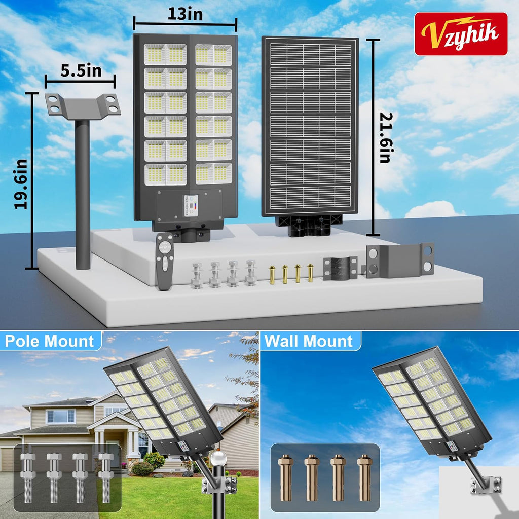 Solar Street Lights Outdoor Waterproof Dusk to Dawn, Large 9000W Outdoor Floodlight LED Motion Sensor, 7000K Wide Angle Parking Lot Flood Lamp Remote Control for Yard Garden