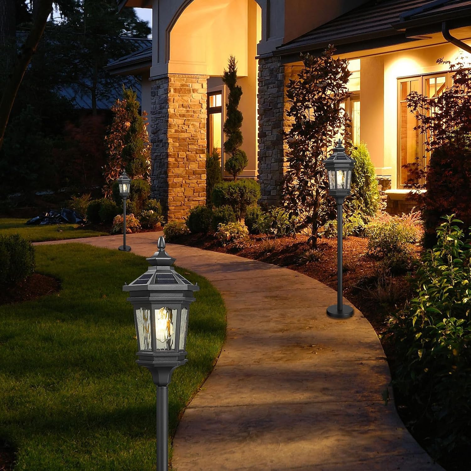 Darkaway Solar Post Light Outside Floor Lamp with Remote Control, Waterproof Outdoor Solar Lighting with Water Ripple Glass Shade for Lawn Pool Garden