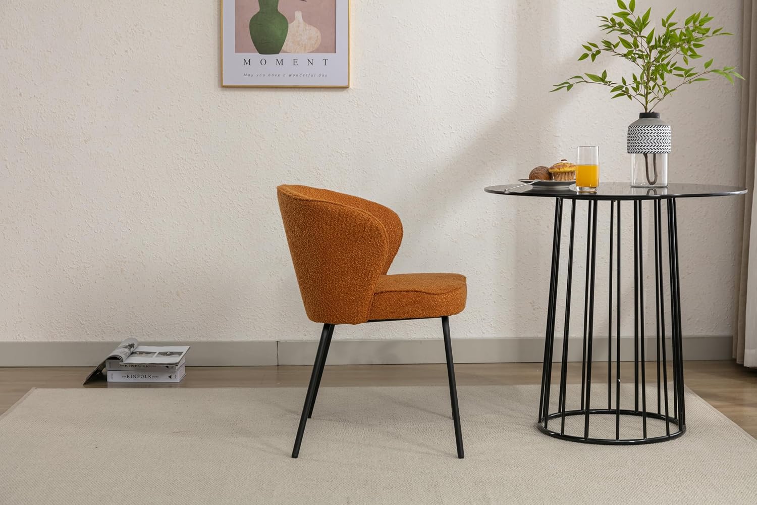 Luxury Velvet Dining Chairs with Swivel Function and Metal Legs Set of 2 (Grey + Black) Ideal for Living Room or Bedroom (Orange Single)