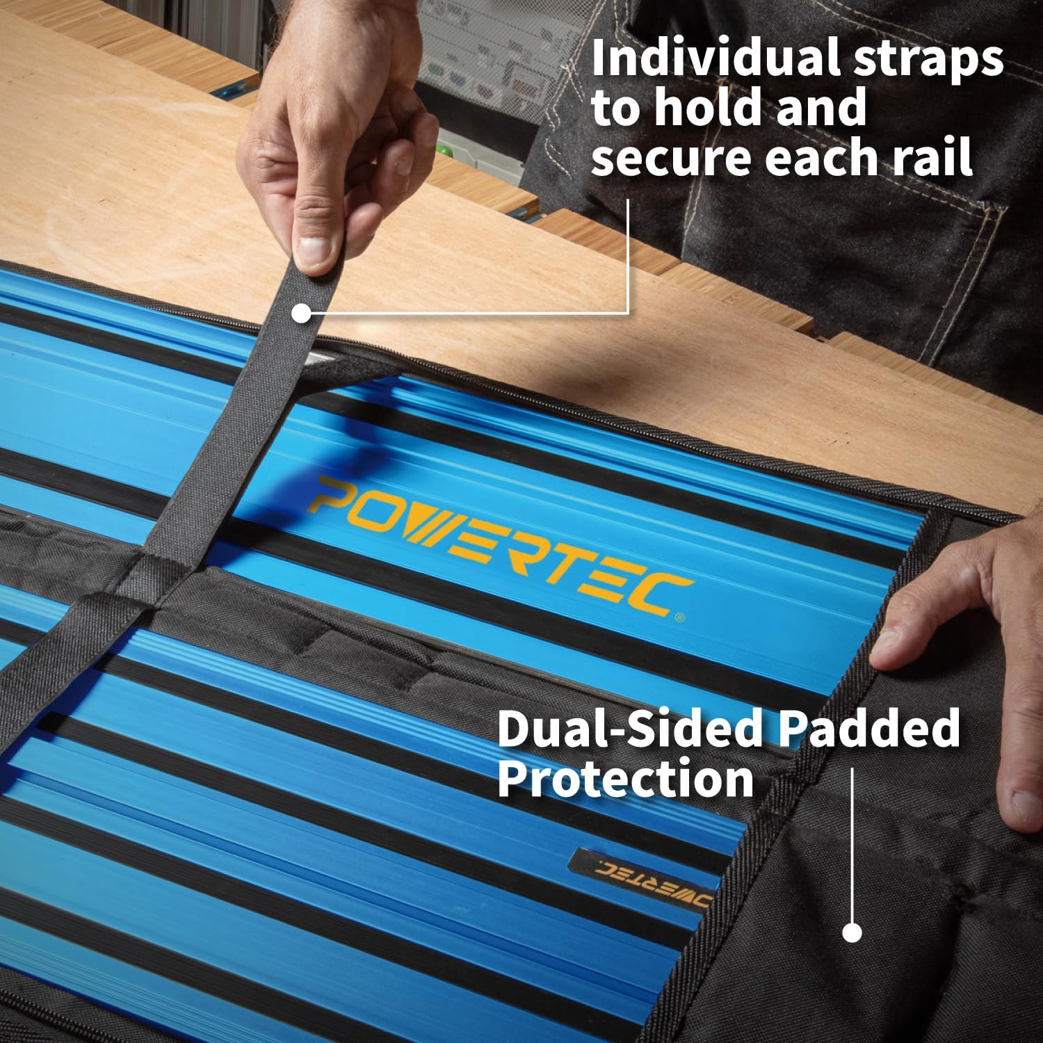 POWERTEC 72154 110' Track Saw Guide Rail Joining Set with Protective Bag for Milwaukee Track Saws | Includes 2x55' Guide Rails and (2) Guide Rail Connectors for Woodworking Projects