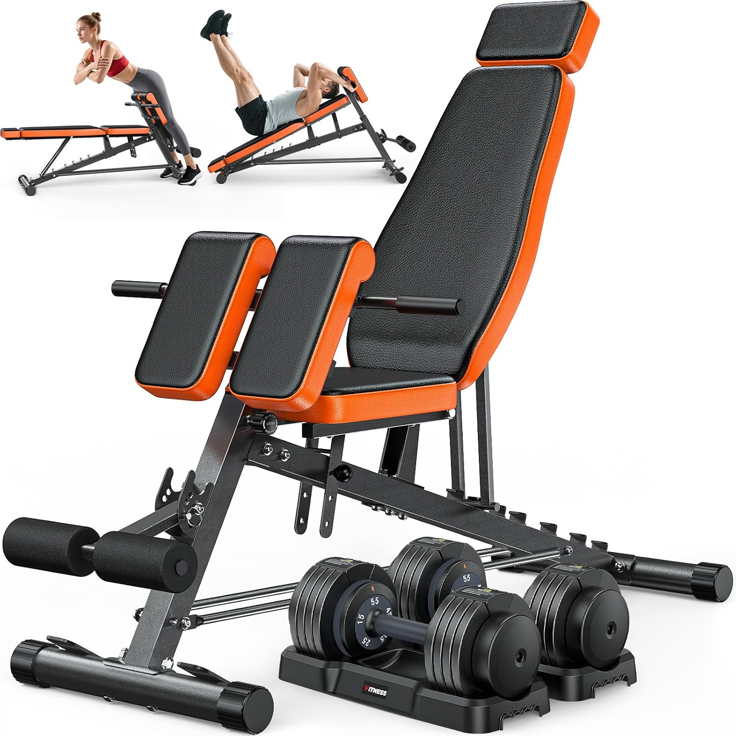 XDDIAS Roman Chair, Adjustable Weight Bench Back Extension Machine for Home Gym, 1000LBS All-in-One Sit Up Bench with Dumbbell Rack, Incline, Decline, and Flat Bench for Hyperextension, Core, Glute