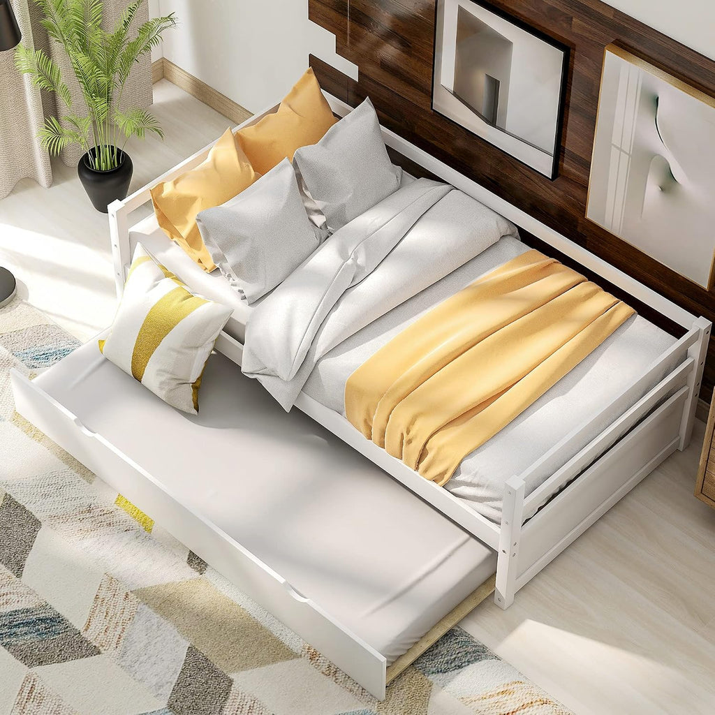 Harper & Bright Designs Convertible Twin Size Daybed with Trundle - Space-Saving Metal Frame Set in Crisp White Finish, Includes Twin Trundle Bed for Guest Room or Dorm