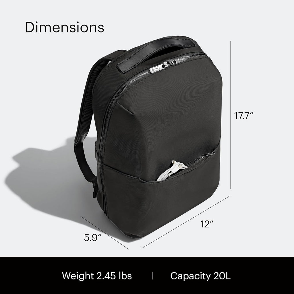 Away The Everywhere Zip Backpack - Personal Item Airline Approved Backpack with 16' Padded Laptop Sleeve, Water Bottle Pocket, Interior and Exterior Pockets - Fits Up to 16-Inch Laptops - Jet Black