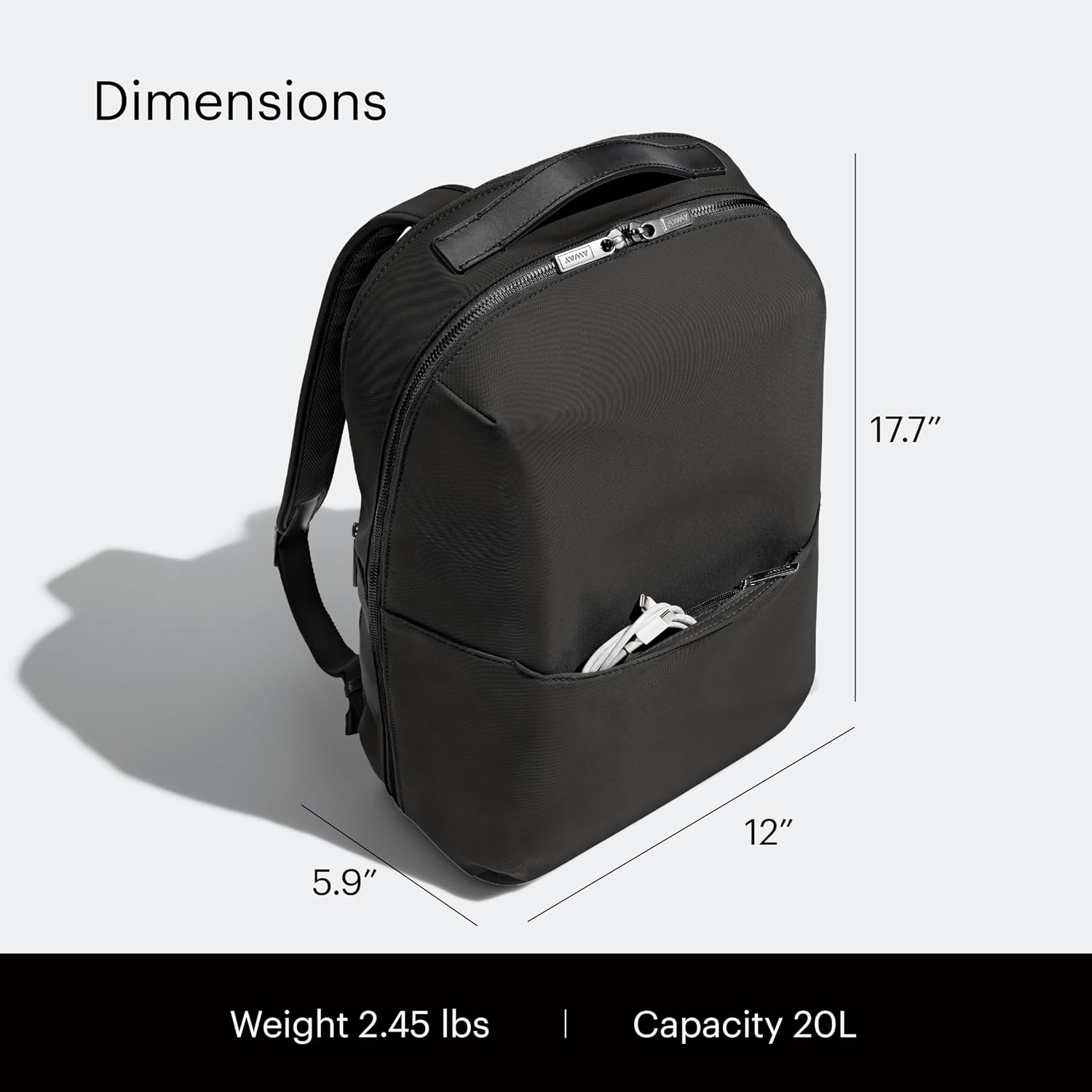 Away The Everywhere Zip Backpack - Personal Item Airline Approved Backpack with 16' Padded Laptop Sleeve, Water Bottle Pocket, Interior and Exterior Pockets - Fits Up to 16-Inch Laptops - Jet Black