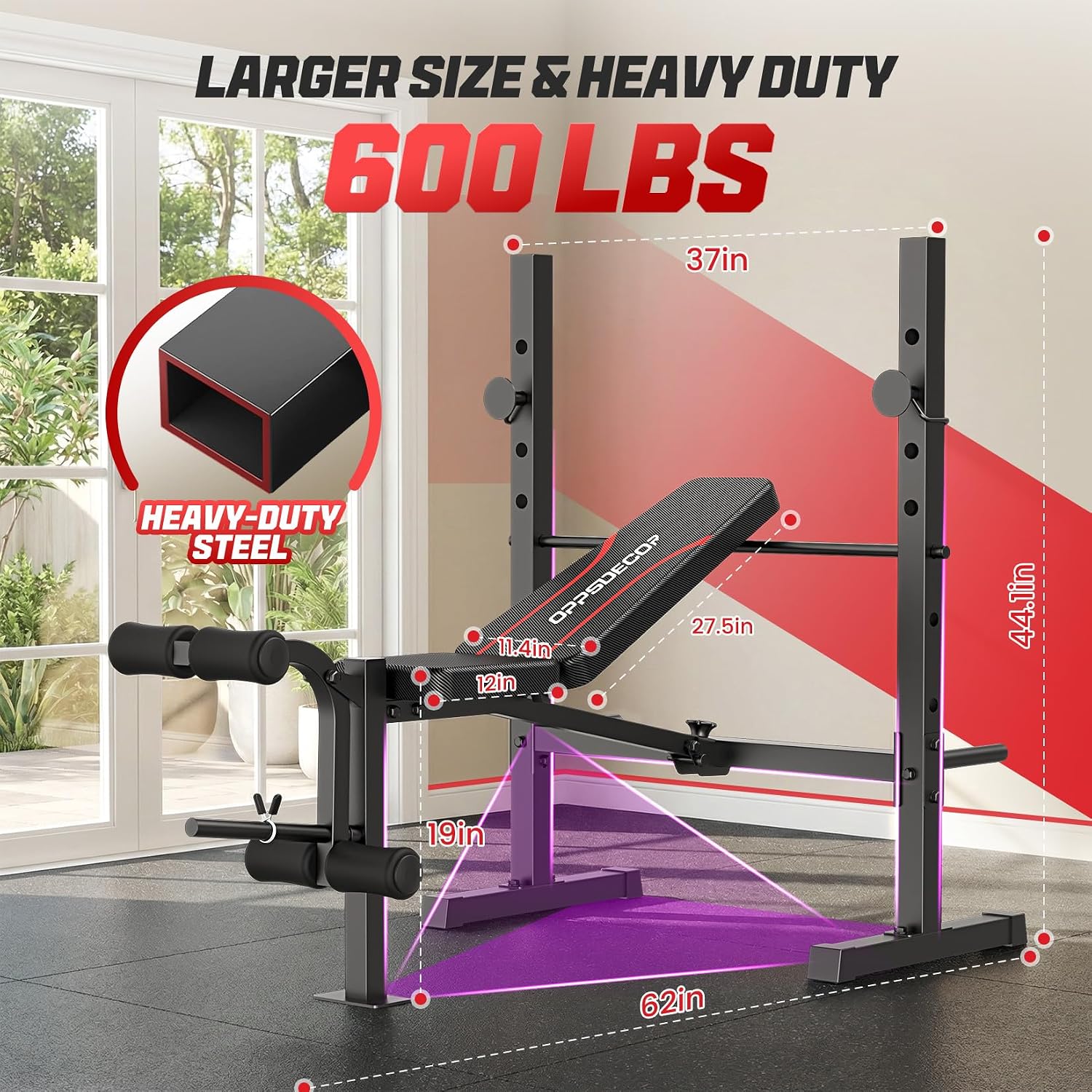 OPPSDECOR Weight Bench Set, Multi-Function Adjustable Bench Press with Squat Rack Leg Extension & Leg Curl Workout Bench Foldable Workout Bench Flat/Incline/Decline Upgrade Weight Benches for Home Gym