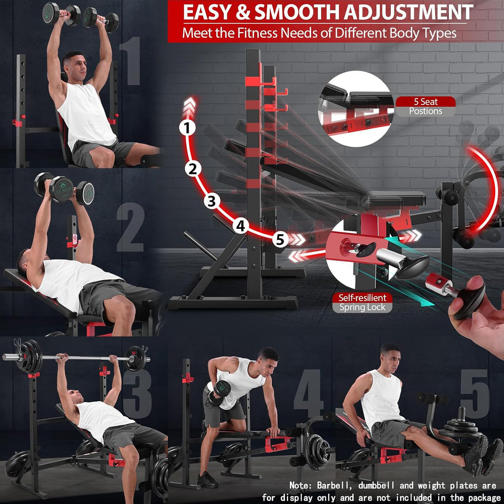 OPPSDECOR 900LBS 6 in 1 Weight Bench Set with Leg Extension and leg Curl, Adjustable Incline Decline Flat Bench Press with Squat Rack, Foldable All in One Home Gym Workout Bench for Full Body Training