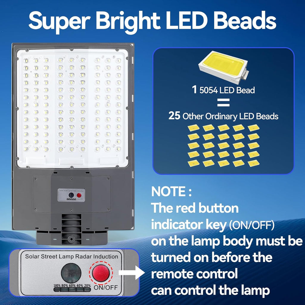 10500W Solar Street Lights Outdoor, 650000LM 7000K Solar Parking Lot Lights Dusk to Dawn 40000mAh IP67 Waterproof Pole Security Flood Lamps with Motion Sensor and Remote for Yard, Garage, Driveway