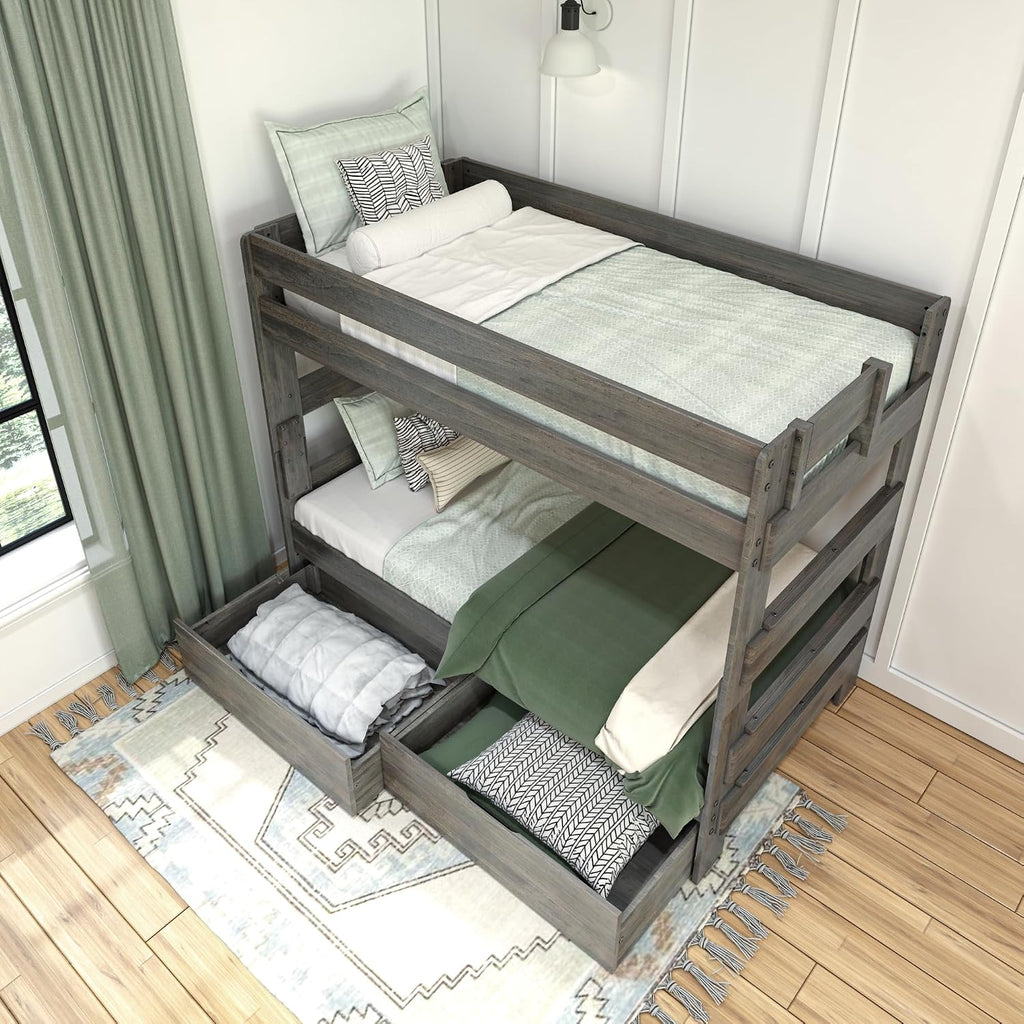 Max & Lily Modern Farmhouse Twin/Twin Bunk Bed with Storage Drawers, Driftwood