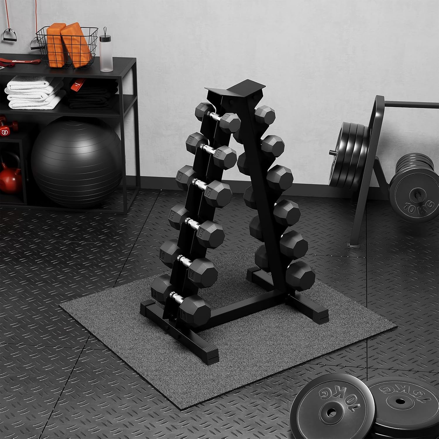 GarveeLife Premium Rubber Coated Hex Dumbbell Weight Set with Rack, Multiple Packages,210 LBS(6 pair) for Home Gym, Coated Hand Weights for Strength Training, Workouts