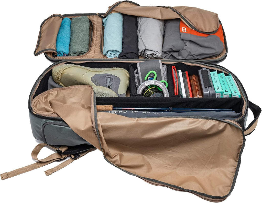 RiverSmith Carry On Fly Rod Case & Reel Storage – Travel Pack Fly Fishing Travel Bag – Backpack, Fits 8+ Rods, Overhead Bin Compatible Fishing Travel Luggage – Gray Cadmium