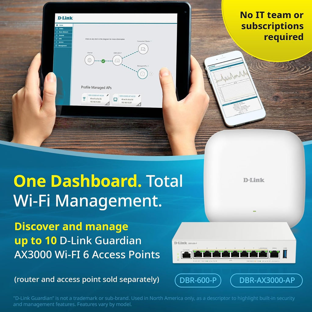 D-Link Guardian 600 PoE Multi-Gig Business Router (DBR-600-P), Premium Router with Multi-WAN Failover, SPI Firewall, 8X 2.5GbE PoE+ LAN, VPN