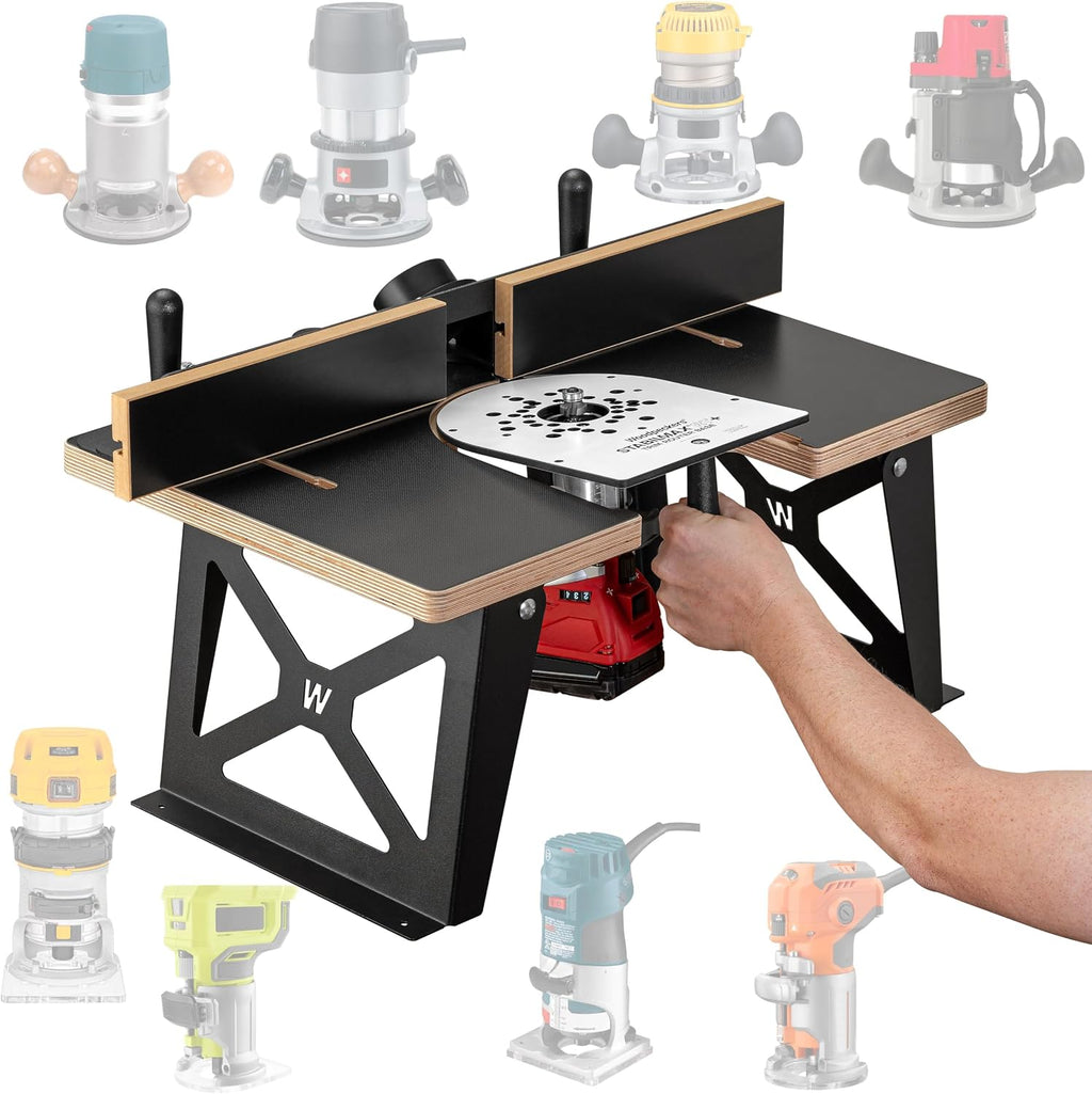 Woodpeckers StabilMaxRT+ Router Table System, USA Made Portable Benchtop Router Table, Instantly Switch From Hand-Held Routing & Table Routing - SMRT-P