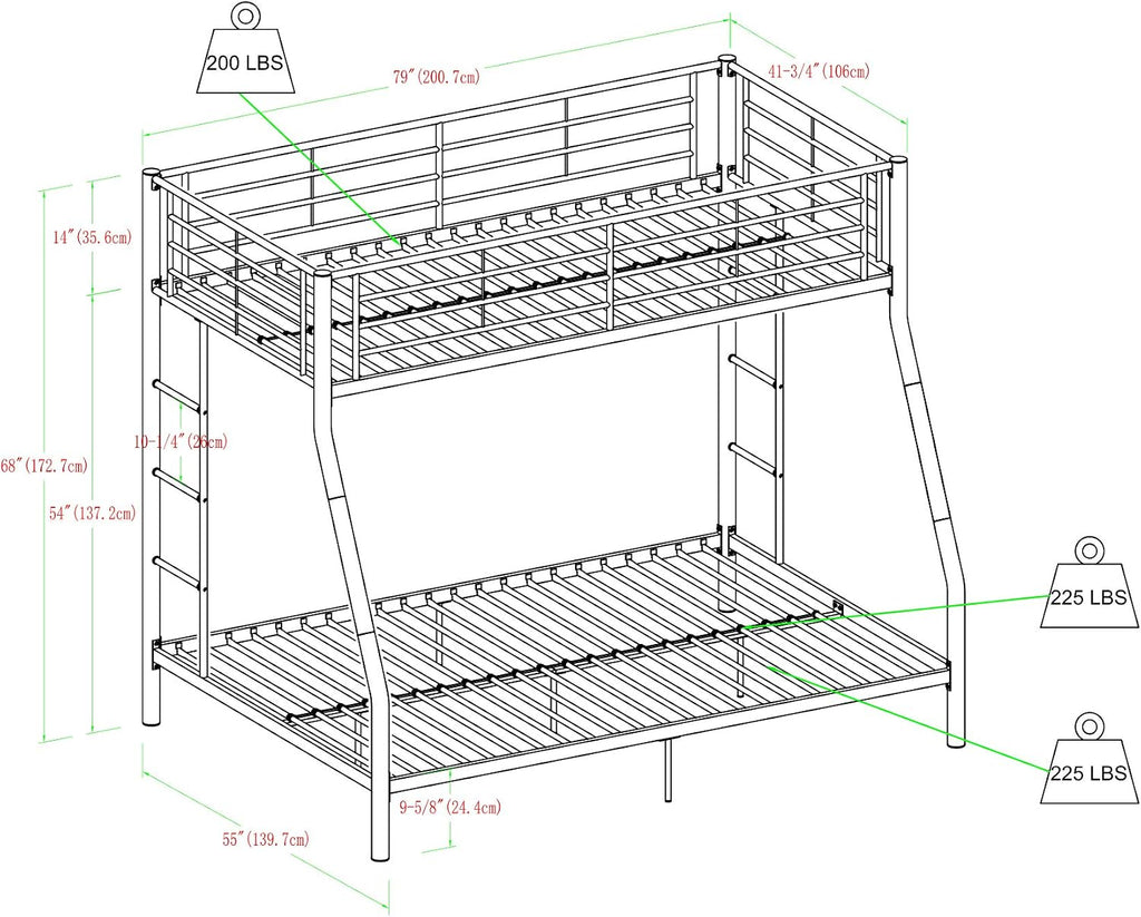 Walker Edison Dunning Urban Industrial Twin Over Double Metal Bunk Bed, Twin Over Double, White