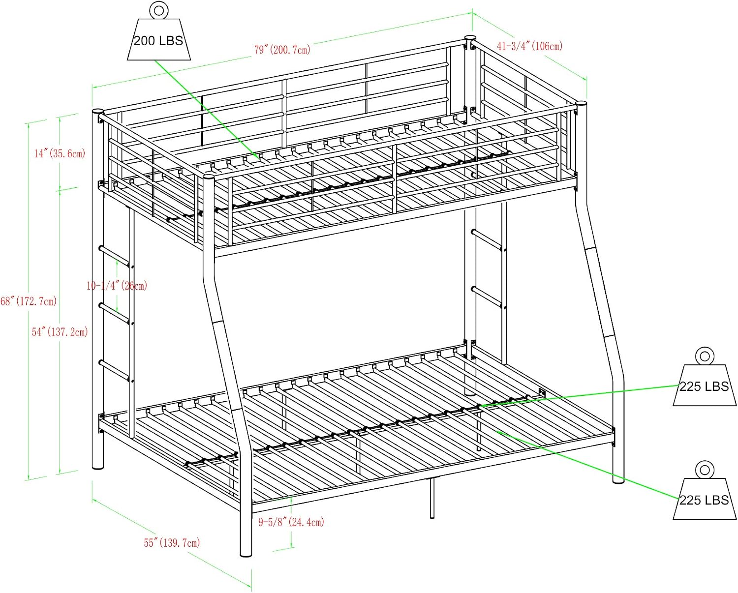 Walker Edison Dunning Urban Industrial Twin Over Double Metal Bunk Bed, Twin Over Double, White