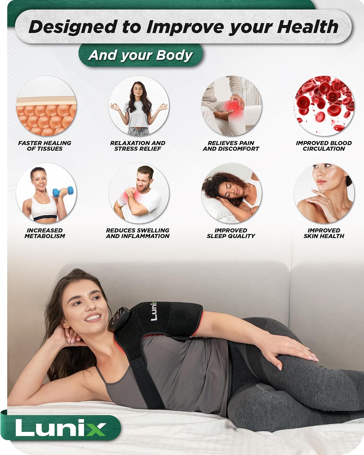 Lunix LX19 Red Light Therapy for Knee, Elbow and Shoulder, Triple Chips LED 850 and 660nm, Infrared Therapy for Circulation & Joint Support, Rechargeable, Adjustable Intensity
