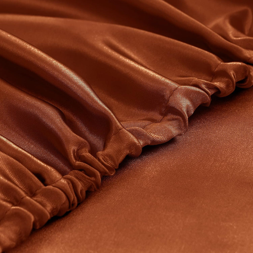 Twin XL Size 4-Piece Sheet Set Premium Mulberry Silk Bed Sheets Set Fits 14-16' Deep Pocket - Luxurious Soft Silk (Solid, Burnt Orange)