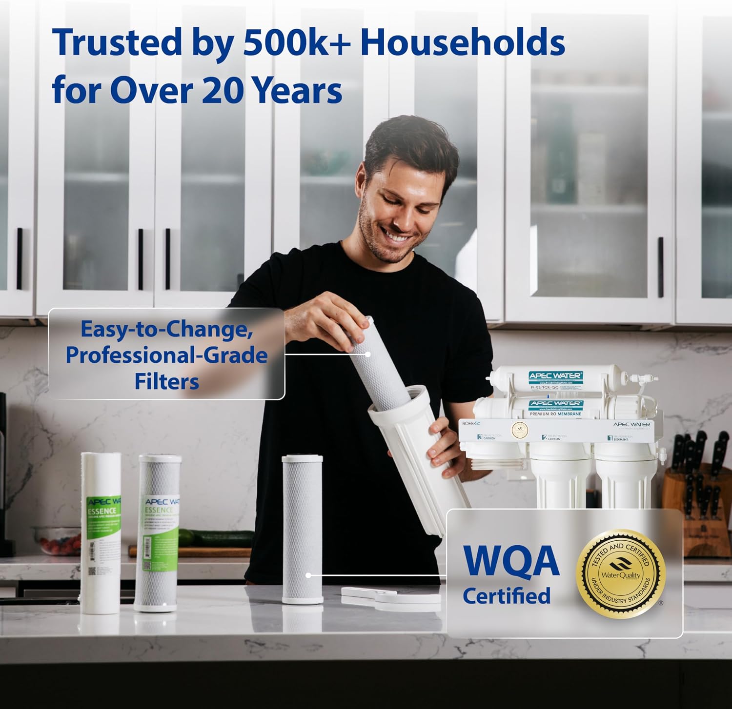 APEC Water ROES-PHUV75, 7-Stage Alkaline Under Sink Reverse Osmosis Water Filter System, UV Filter, NSF Certified 372, 75 GPD, Reduces 99% of Impurities