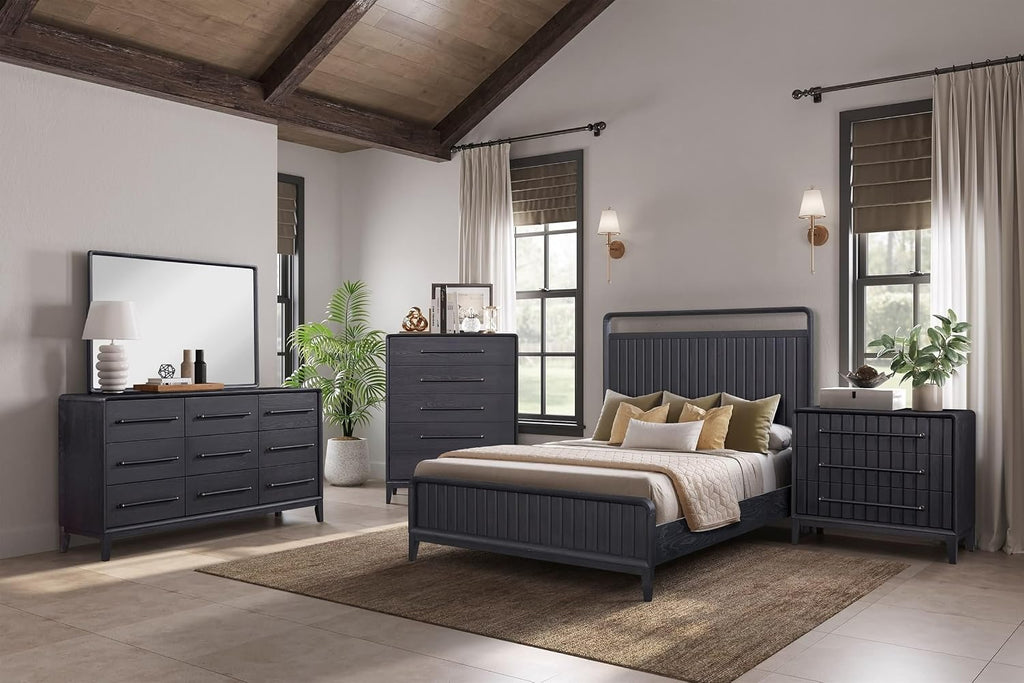 Boho Bed Frame Set Queen, Black Bed Frame Base Solid Wood MDF 86' L x 63.25' W x60 H