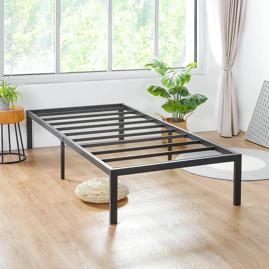 PrimaSleep 14 Inch Heavy Duty Steel Slat Anti-Slip Support, Easy Assembly Platform Bed frame, Noise Free Steel Mattress Foundation, Maximum Storage, No Box Spring Needed, Black, Twin Size