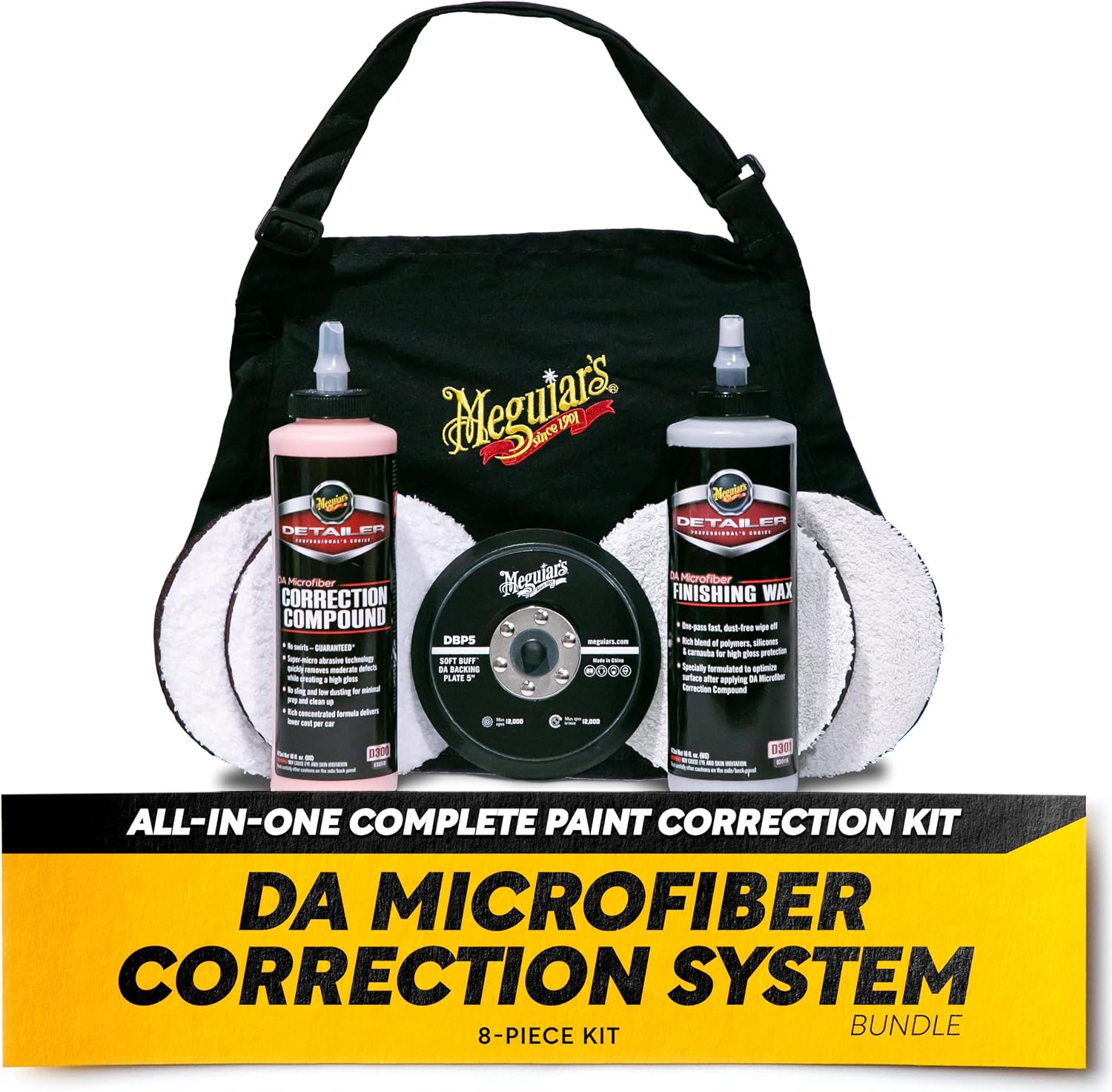 Meguiar's DA Microfiber Correction System 5' Starter Car Detailing Kit, Complete Paint Correction Kit with Cutting Discs, Backing Plate, Correction Compound, Finishing Wax, and More