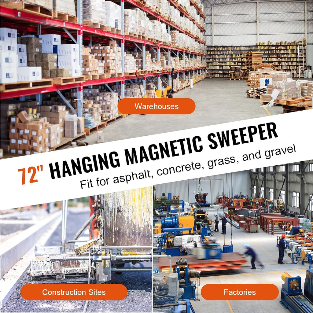 Happybuy 105lbs Hanging Magnetic Sweeper Pickup Tool, Nail Hang-Type Magnetic Forklift Sweeper, Industrial Grade Magnets Steel Material Hunting Accessories for Picking Up Bolts Nails Iron Chips Metals