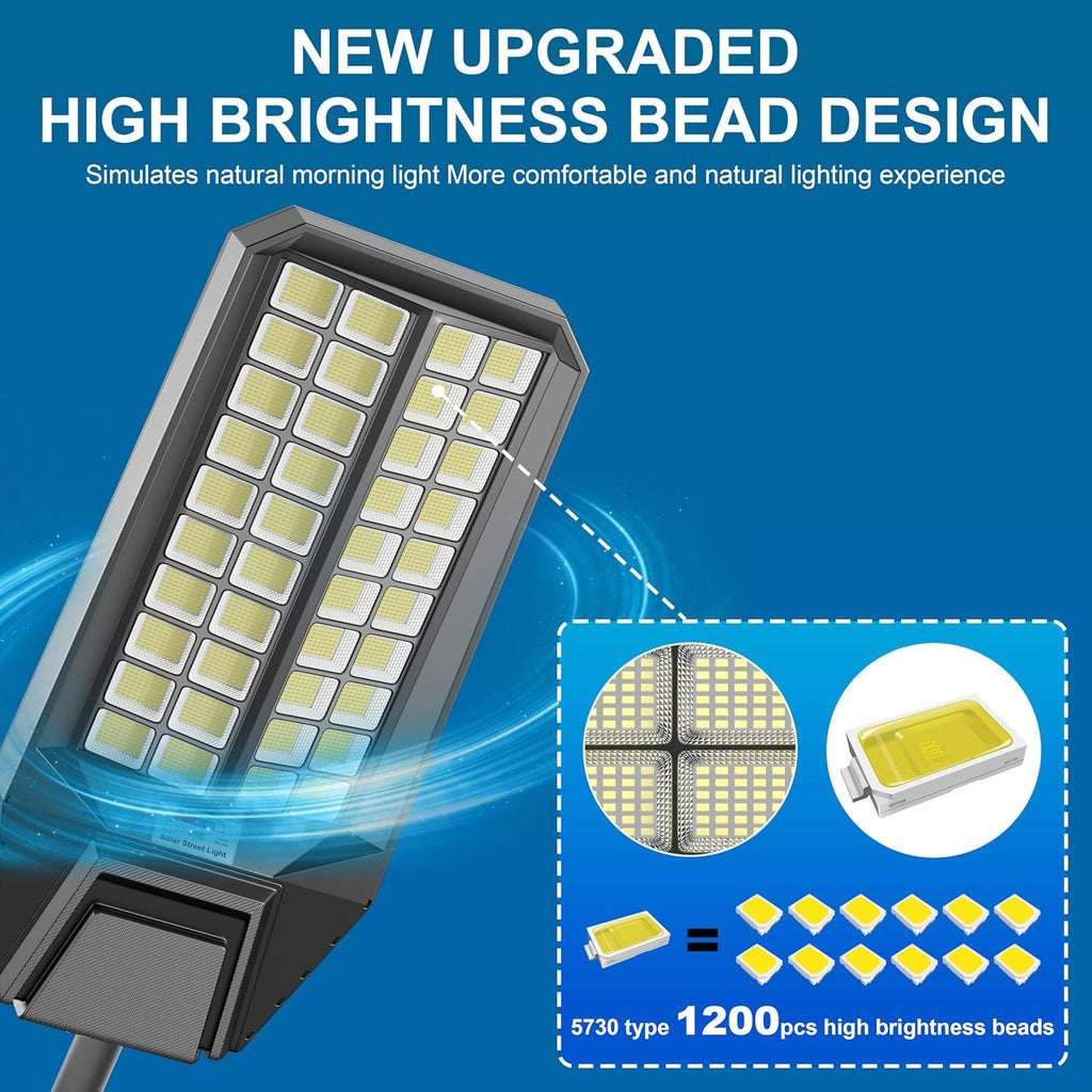 2-Pack 10000W Solar Street Light - 600000 Lumens, Dusk-to-Dawn, Waterproof, Ideal for Commercial & Outdoor Parking Lots - Energy-Efficient Solar-Powered, 3-Year Warranty