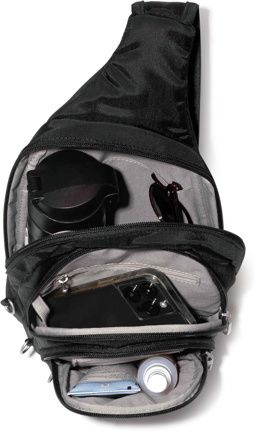 Baggallini Securtex® Anti-Theft Multi Zip Sling - Lightweight 8.6'x15.2' Travel Bag with Locking Zippers & RFID Protection