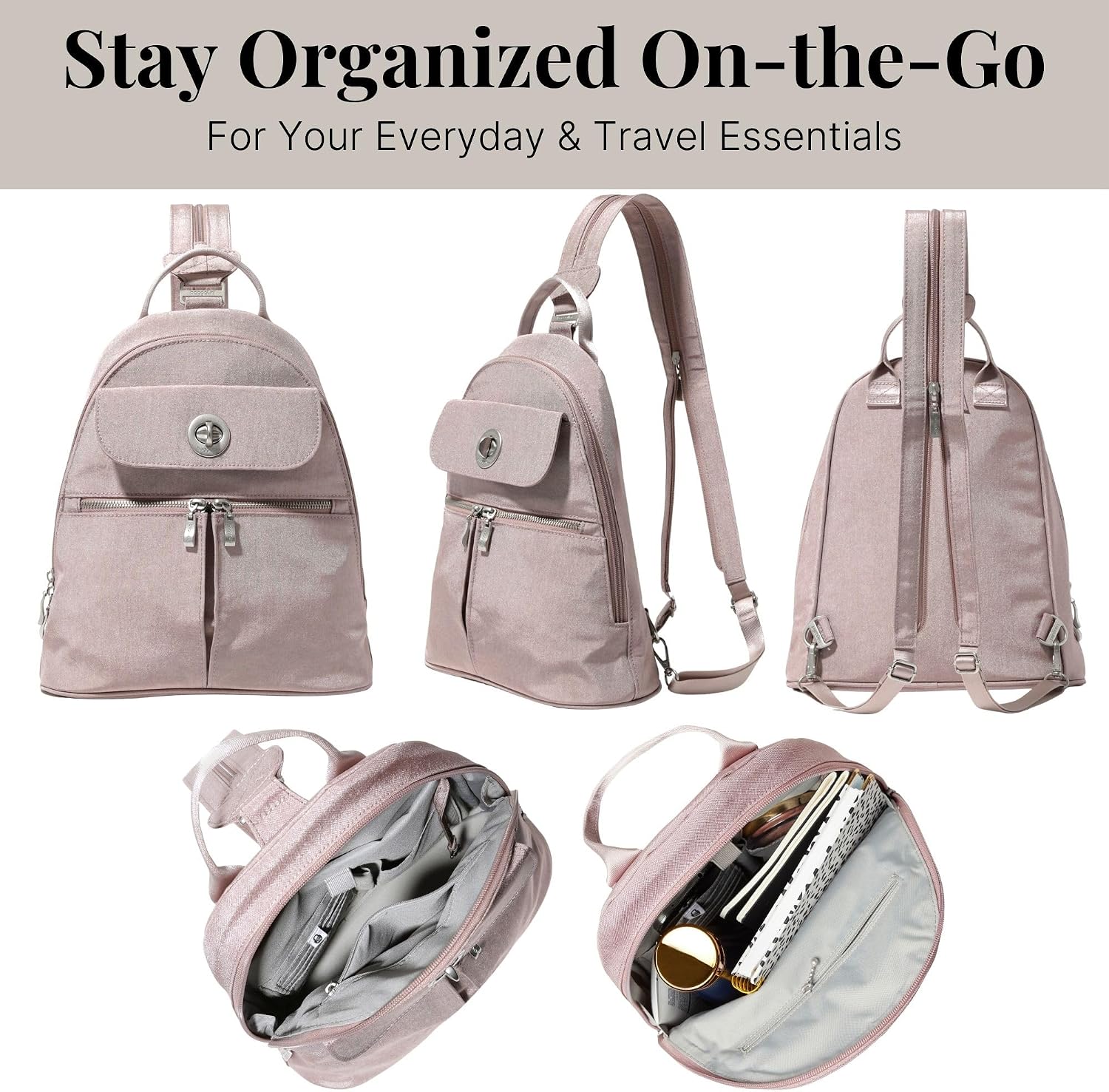 Baggallini Naples Convertible Backpack - Travel Sling Crossbody - 12' Nylon Handbag w/ RFID & Padded Tablet Sleeve