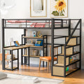 JIVOIT Metal Loft Bed with Storage Staircase, Full Size Loft Bed with Built-in Desk and 3-Tier Storage Shelves, Space-Saving 3 in 1 Design Metal Loft Bed with Guardrails, No Box Spring Needed