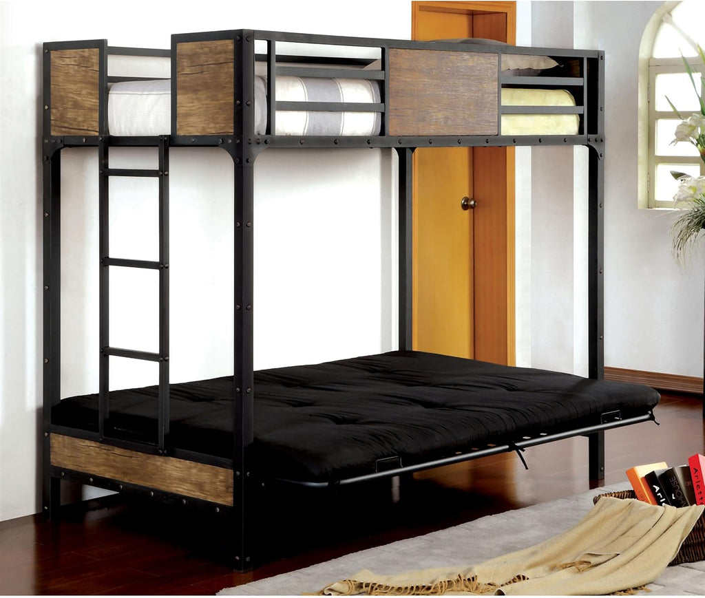 Furniture of America Baron Metal Twin Over Futon Bunk Bed in Black