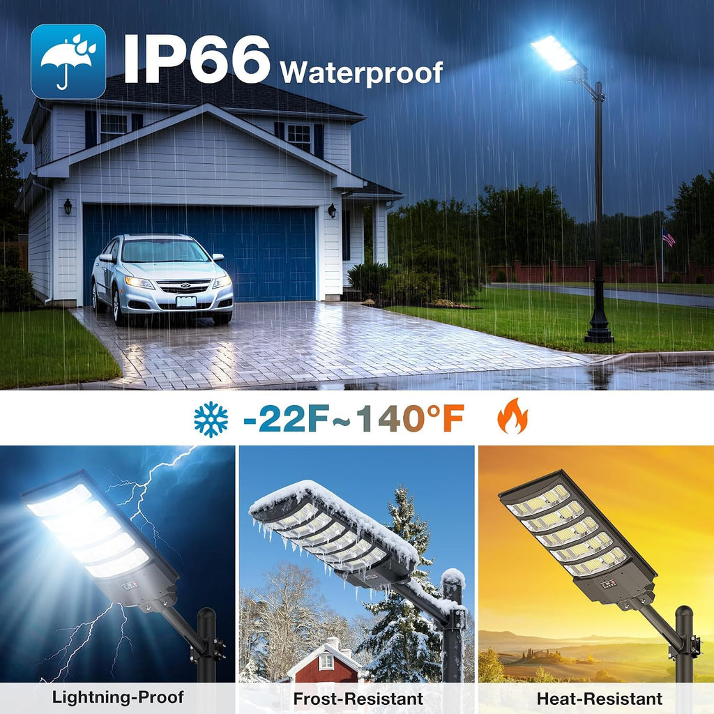 WYWNA 10000W Solar Street Lights Outdoor, Motion Sensor Dusk to Dawn Solar Flood Light, IP66 Waterproof Security Lighting with Remote Control for Yard, Driveway, Parking Lot, Garage (2Pack)