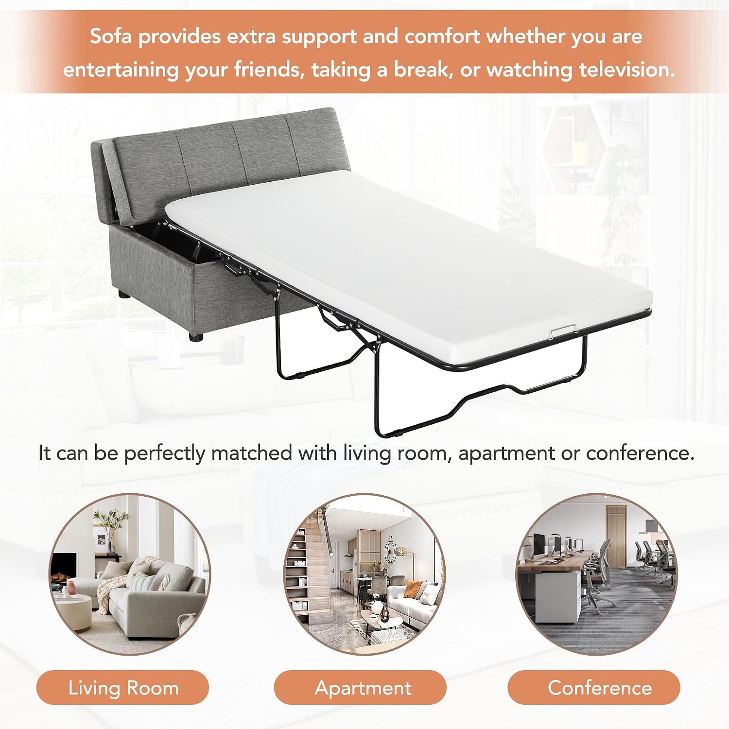 Folding Ottoman Sleeper Bed with Foldable Foam Mattress, Faux Leather Upholstered with Pull Out Bed and Steel Frame Base, Twin Size, for Living Room Bedroom Office (Gray Chenille)