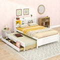 KEVINSPACE LED Bed Frame Full Size Captain's Bed Storage Daybed with Trundle Set, USB,Type-C Ports,LED Light Bed, Wooden Platform Bed with 3 Storage Drawers and Bookcase Headboard Bedroom White
