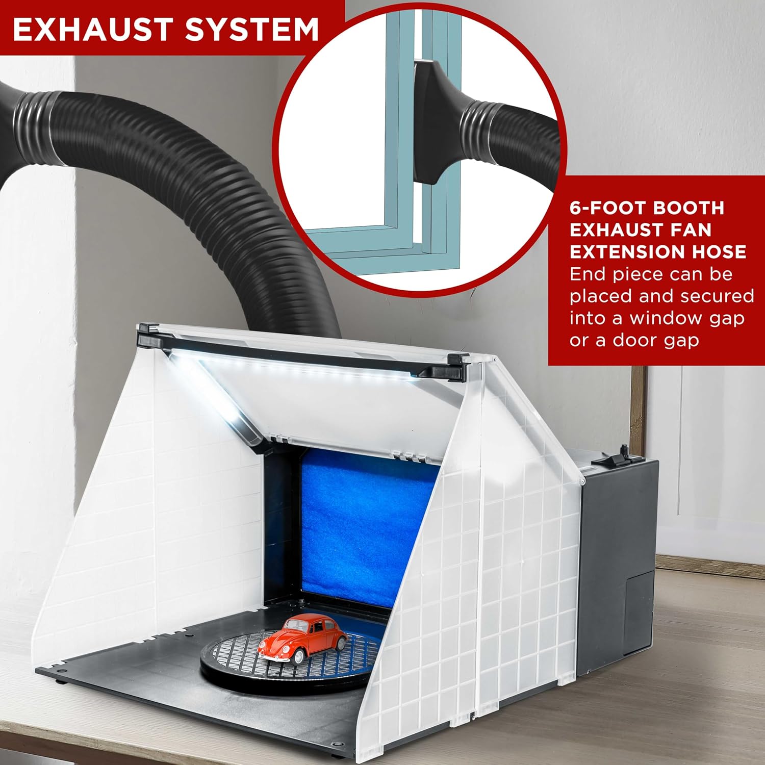 Master Airbrush Portable Airbrush Spray Booth Station with LED Lights, 25W Fan, Turntable & 6' Exhaust Hose, 16.5'x19'x13.5' Hobby Airbrush Booth for Painting, Models, Arts, Crafts, Cakes