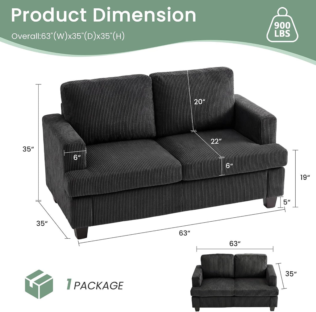 Fiona's magic 4 Seats Couch Set, 2 Piece Set Comfy Sofa, Loveseat Sofa*2 with Deep Seats for Living Room, Modern Sleeper Couch, Black Corduroy