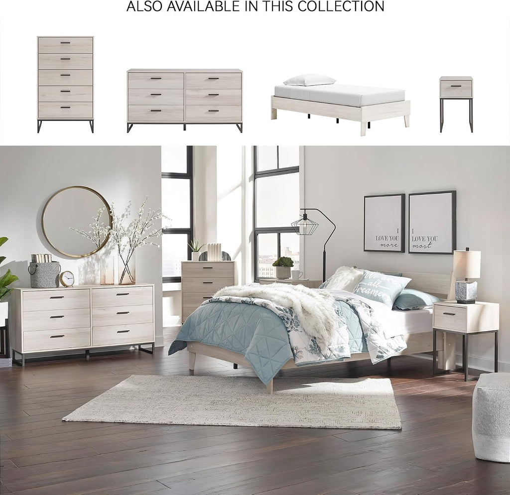 Signature Design by Ashley Socalle Casual Farmhouse Platform Bed Frame, Twin, Natural Beige