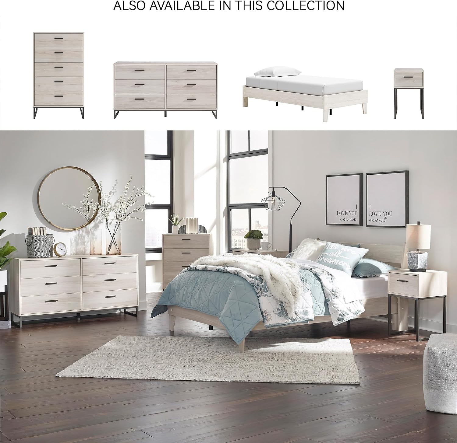 Signature Design by Ashley Socalle Casual Farmhouse Platform Bed Frame, Twin, Natural Beige