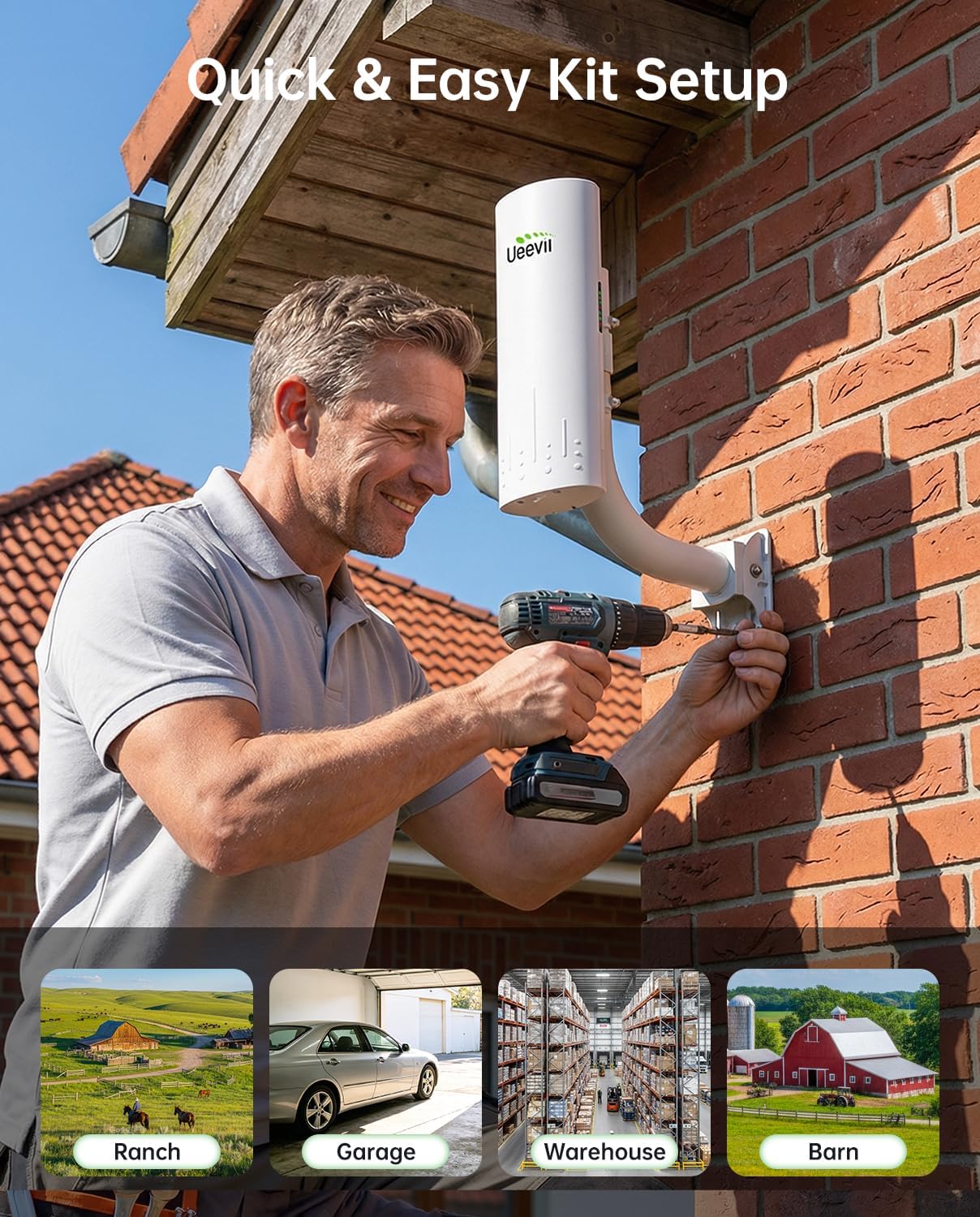 UeeVii Wireless Bridge with Camera: Long Range Point to Point Security System CPE450 + 3MP IP Camera Kit, Easy Setup for Homeowner and Business Owner for Barn Farm Ranch Warehouse Factory Security