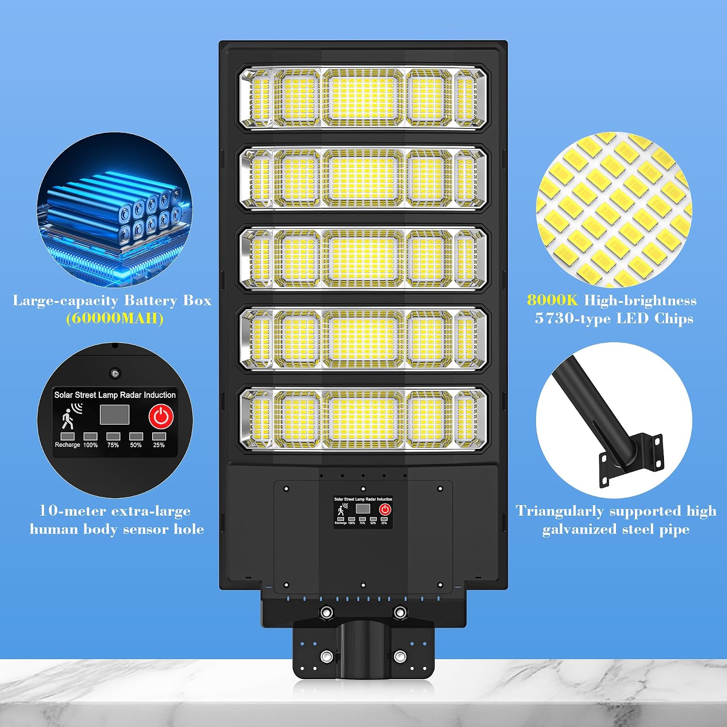 OKPRO 10000W Solar Street Lights Outdoor, Super Bright Solar Lights Outdoor Waterproof with Motion Sensor, IP66 Solar Flood Security Lights with Remote Control for Yard, Driveway, Parking Lot (2 PACK)