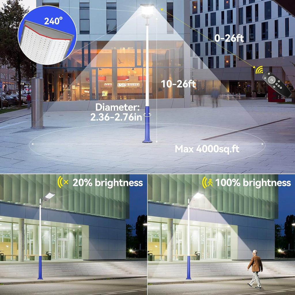 10500W Solar Street Lights Outdoor, 650000LM 7000K Solar Parking Lot Lights Dusk to Dawn 40000mAh IP67 Waterproof Pole Security Flood Lamps with Motion Sensor and Remote for Yard, Garage, Driveway