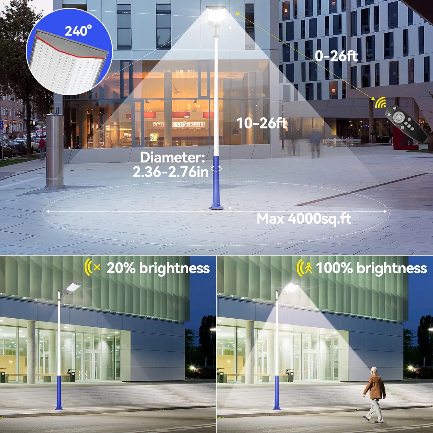 10500W Solar Street Lights Outdoor, 650000LM 7000K Solar Parking Lot Lights Dusk to Dawn 40000mAh IP67 Waterproof Pole Security Flood Lamps with Motion Sensor and Remote for Yard, Garage, Driveway