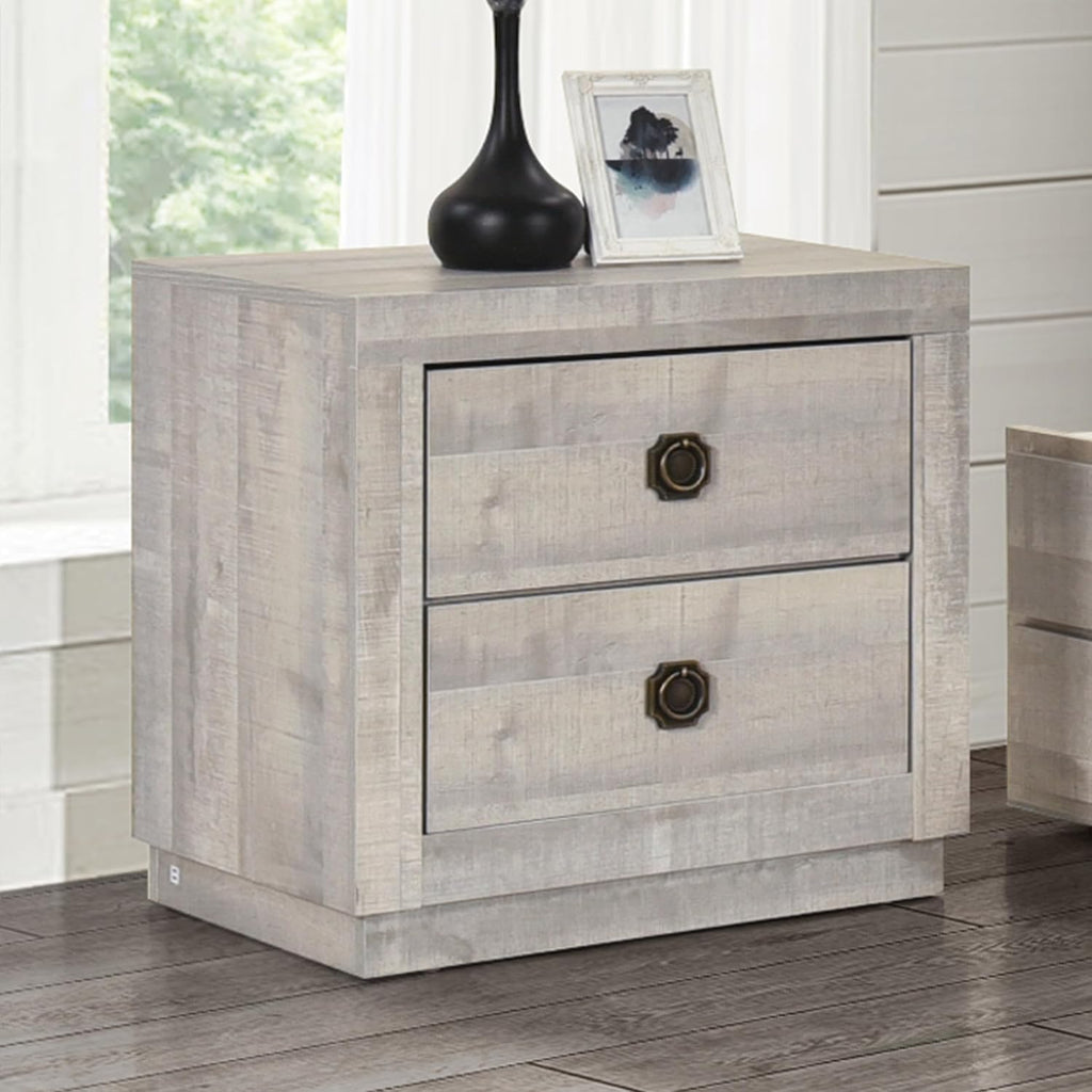 GOWE 2 Pieces Bedroom Sets Farmhouse Style Twin Size Bookcase Captain Bed and Nightstand, Rustic White