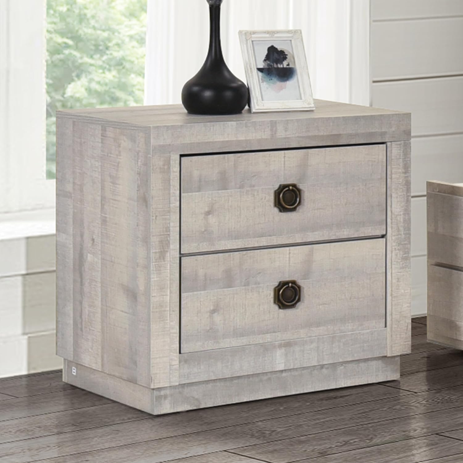 GOWE 2 Pieces Bedroom Sets Farmhouse Style Twin Size Bookcase Captain Bed and Nightstand, Rustic White