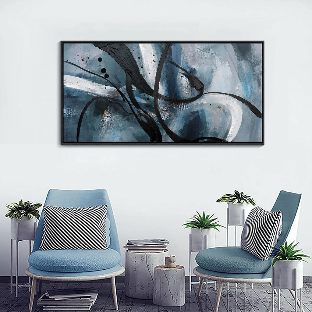 YDYSUNE Abstract Wall Art - Black and White Large Canvas Wall Decor Graffiti Modem Minimalist Art Decoration for Living Room Bedroom Office Painting Framed Pictures Artwork Size 24×48Inch