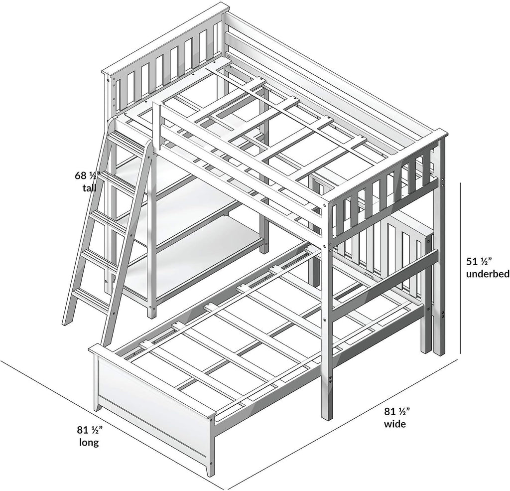 Max & Lily L Shape Twin over Twin Bunk Bed with Bookcase, White