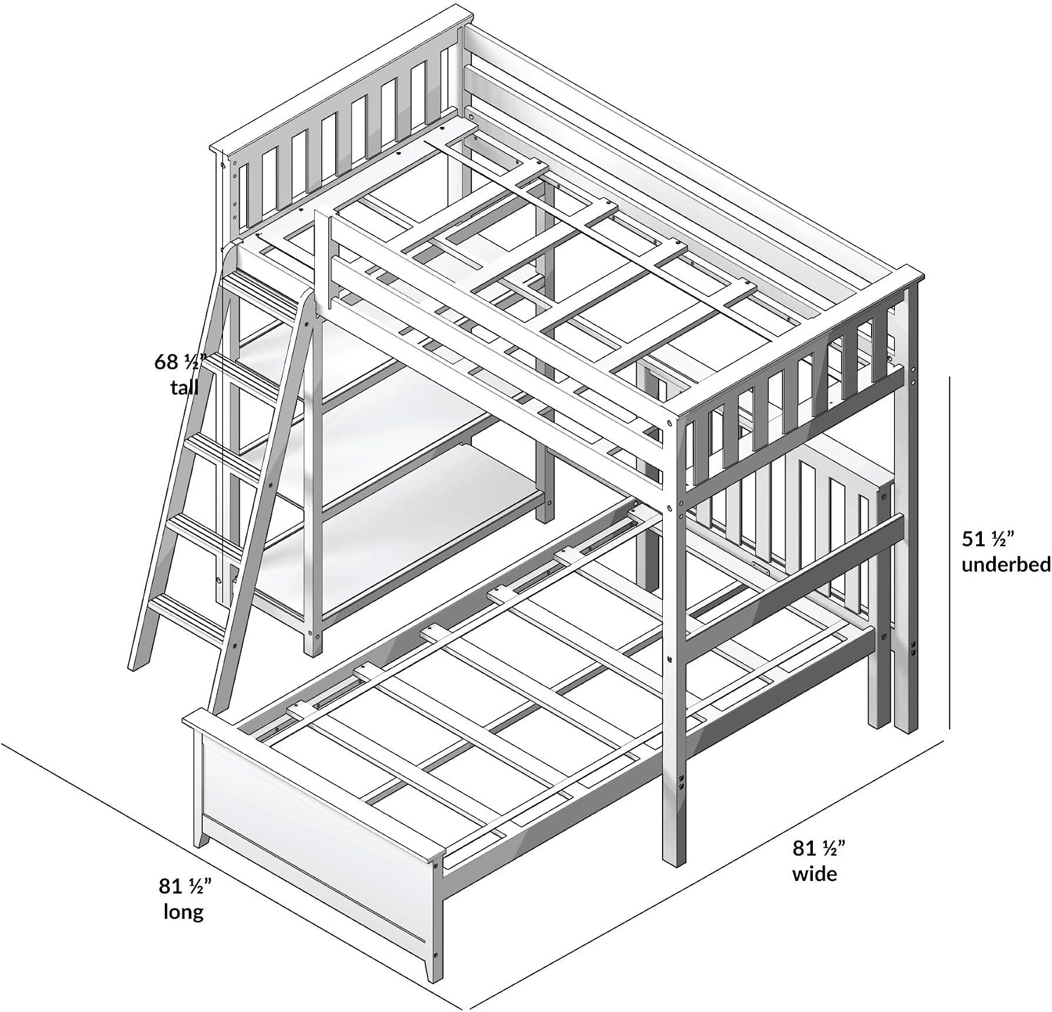 Max & Lily L Shape Twin over Twin Bunk Bed with Bookcase, White