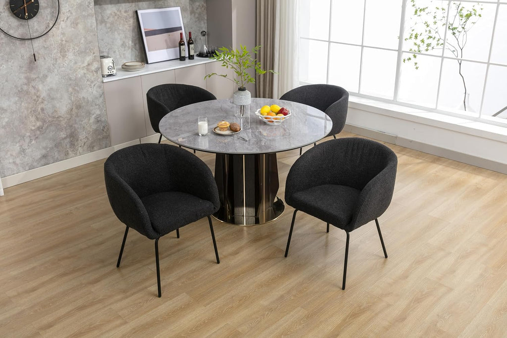 Luxury Velvet Dining Chairs with Swivel Function and Metal Legs Set of 2 (Grey + Black) Ideal for Living Room or Bedroom (Black+Black Legs Set of 2)