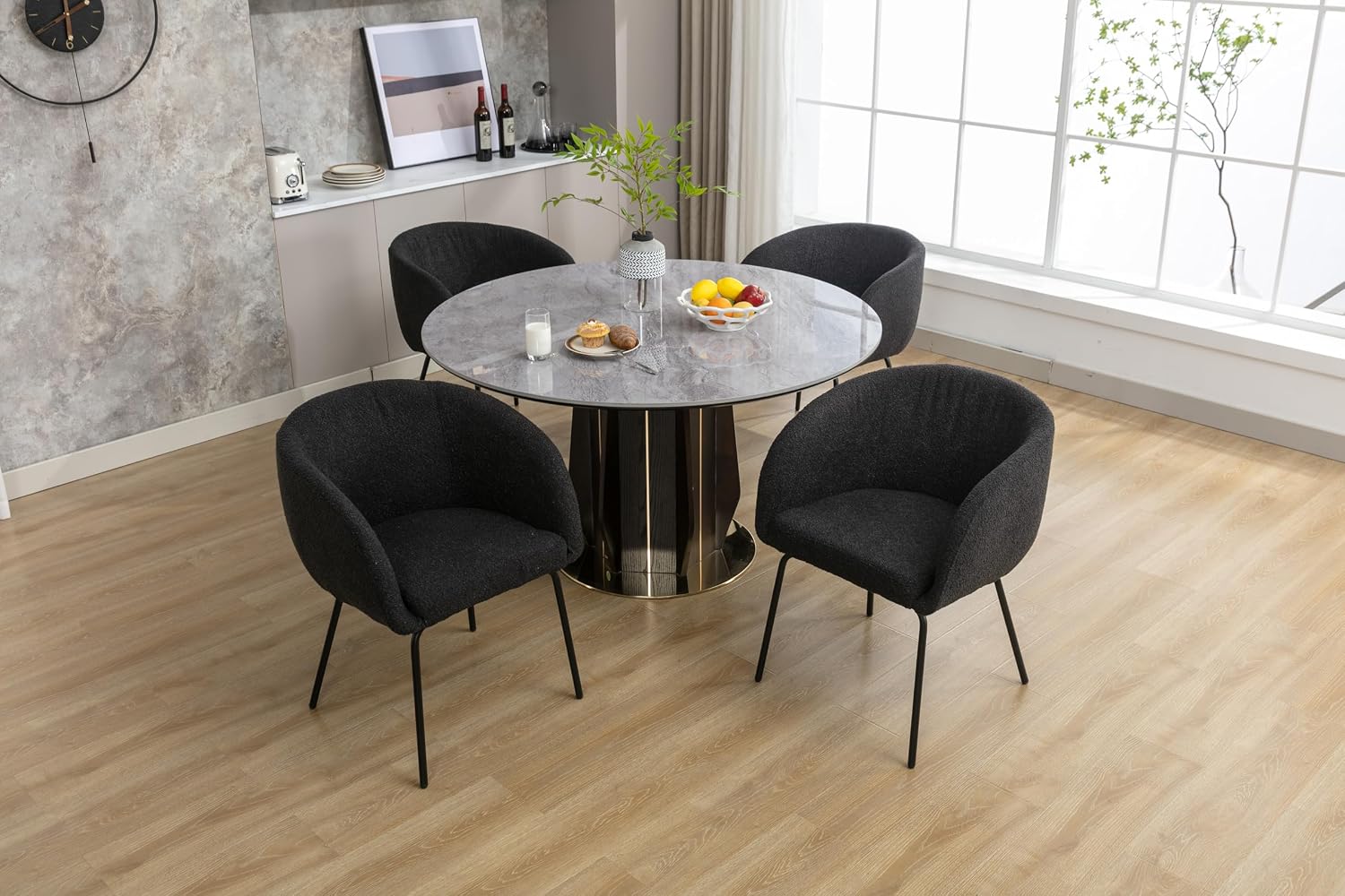 Luxury Velvet Dining Chairs with Swivel Function and Metal Legs Set of 2 (Grey + Black) Ideal for Living Room or Bedroom (Black+Black Legs Set of 2)