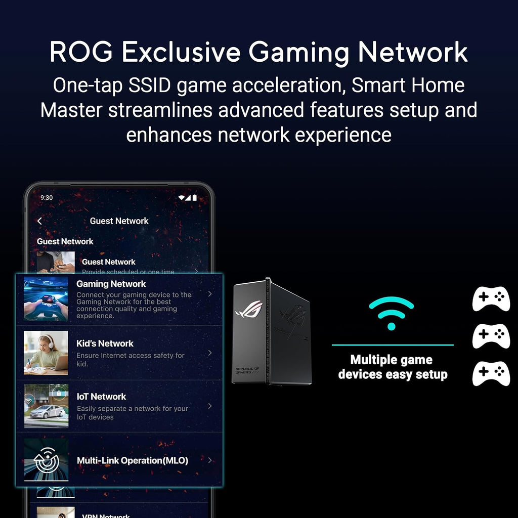 ASUS ROG Strix GS-BE12000 WiFi 7 Tri-Band Router, 12000 Mbps, 20G Wired Capacity, 3,000 sq. ft. Coverage, 2.0GHz Quad-core CPU, Game Acceleration, Triple-Level Security, AiMesh Compatible